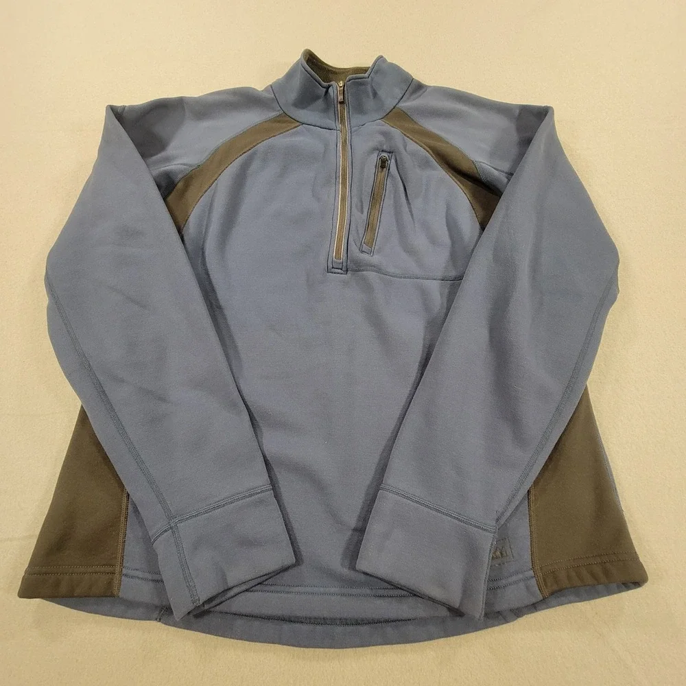 REI Quarter Zip Fleece Pullover‎ Jacket Blue Black Mens Large Outdoor Gorpcore
